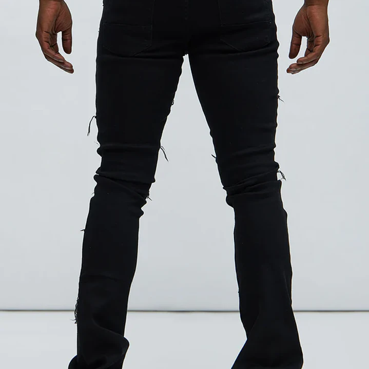 Jeans Fashion Nova Frayed Patches Stacked Skinny Flare Black – Talla 30 4