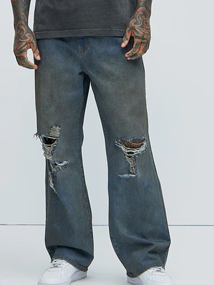 Jeans Fashion Nova Moon Landing Dean Straight – Vintage Blue Wash | Talla 40