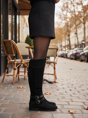Bota Negra Mujer Gamuza Con Hebillas 37