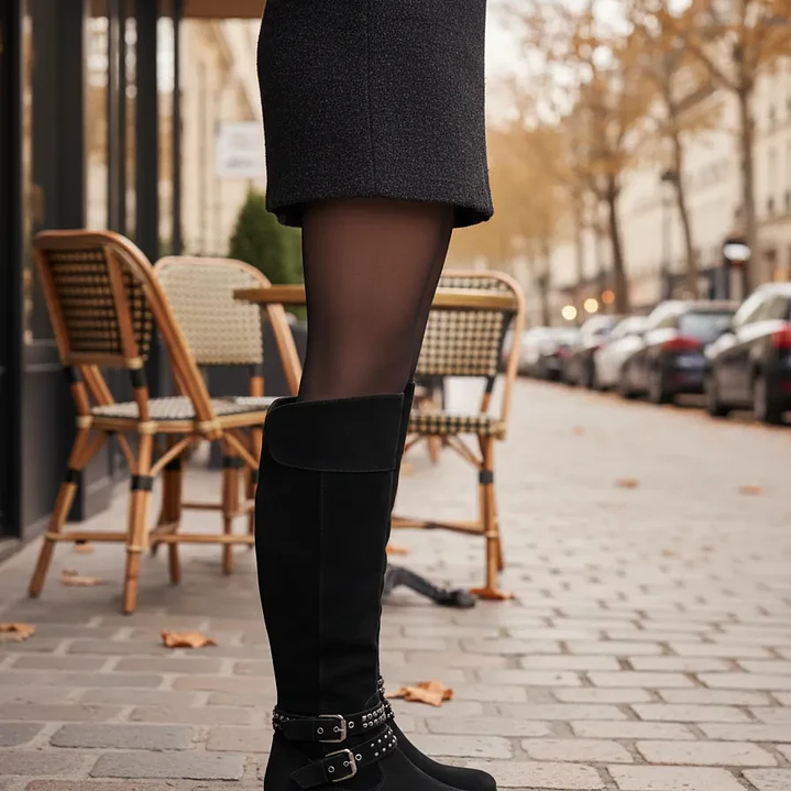Bota Negra Mujer Gamuza Con Hebillas 37 2
