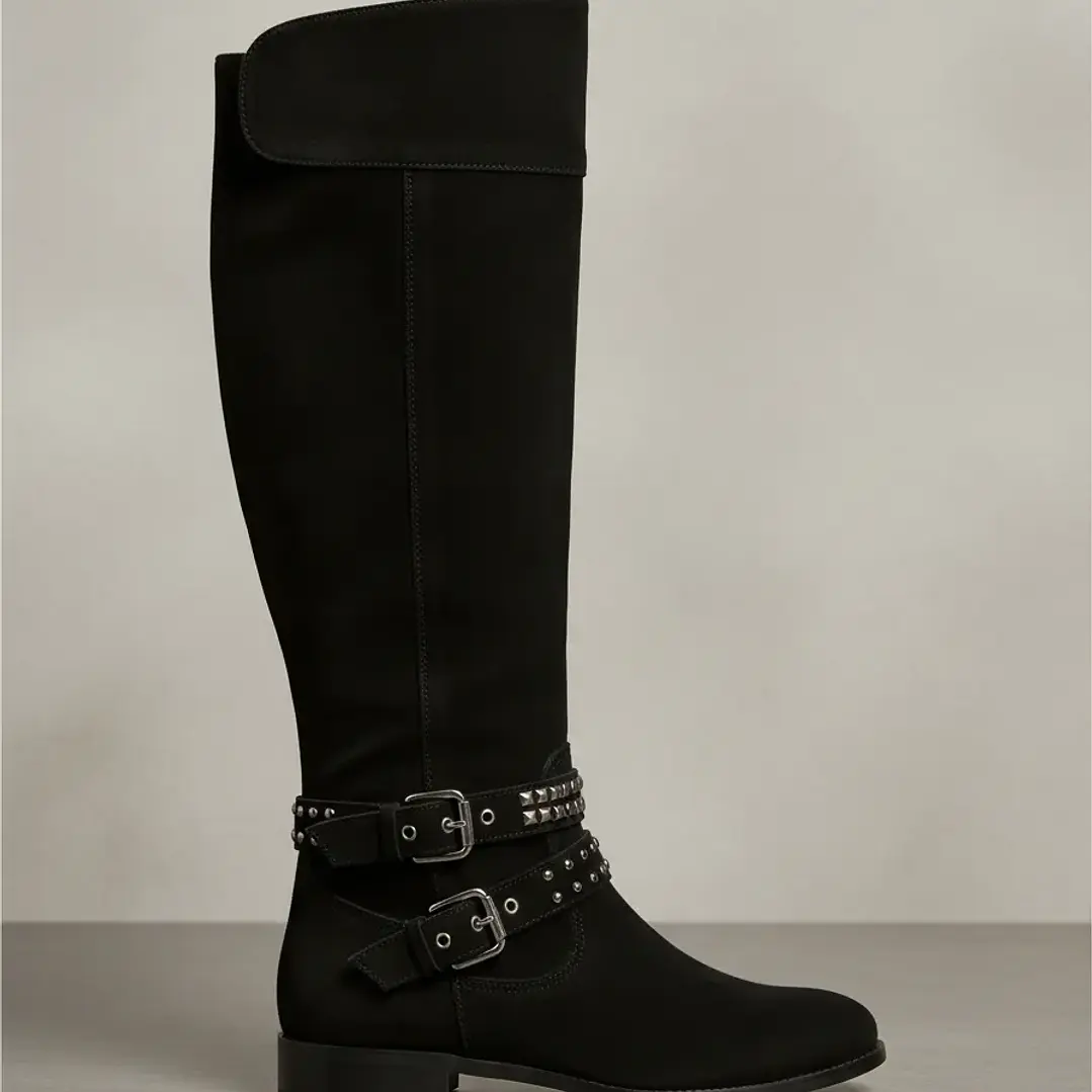 Bota Negra Mujer Gamuza Con Hebillas 37 1