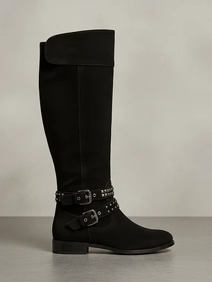 Bota Negra Mujer Gamuza Con Hebillas 37