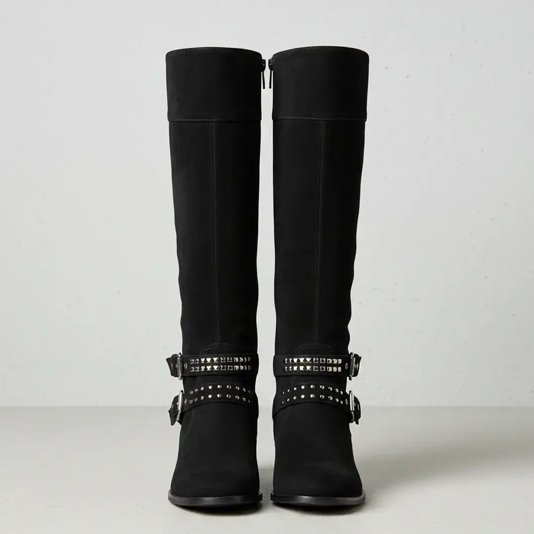 Bota Negra Mujer Gamuza Con Hebillas 37 4