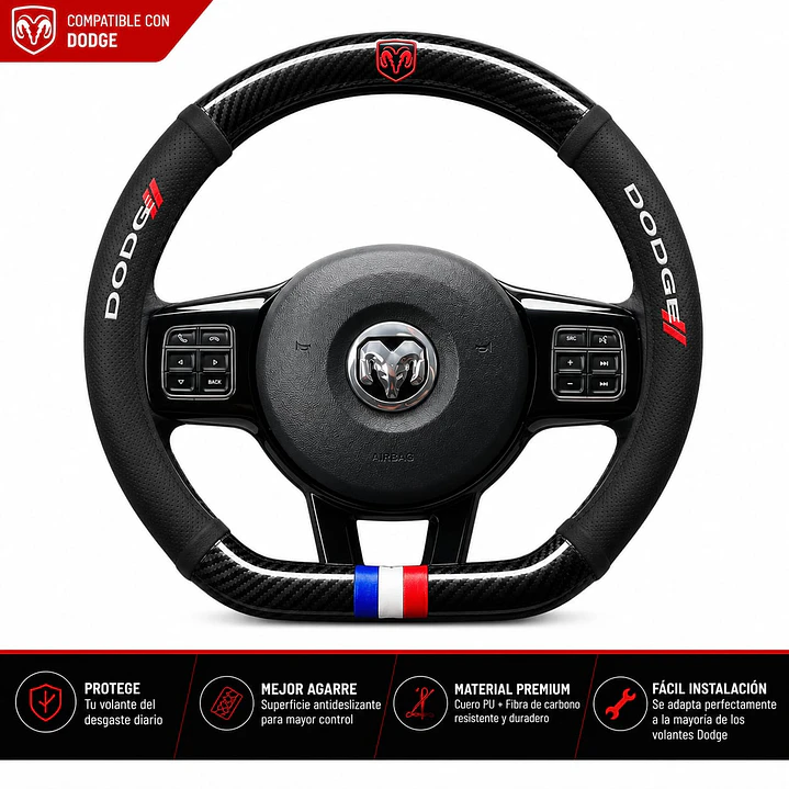 Cubre Volante Deportivo 38 cm Compatible con Dodge 1