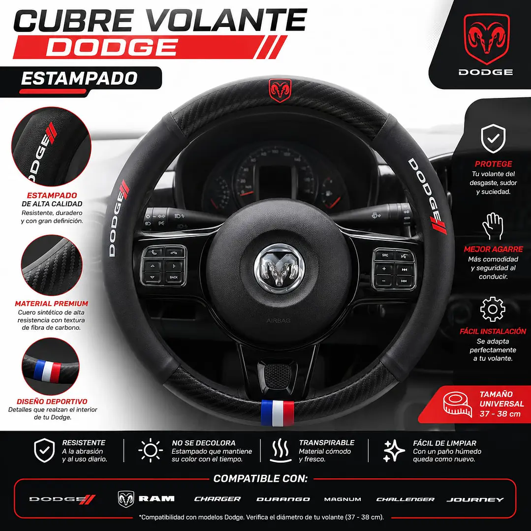Cubre Volante Deportivo 38 cm Compatible con Dodge 4