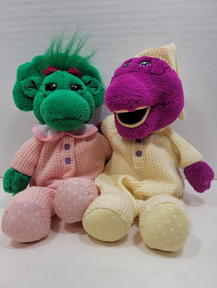 Peluches Vintage Barney Y Baby Bop En Pijama 1992 Golden Bear Lyons
