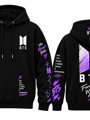 Polerón BTS Negro con Diseños Morados y Blancos – Estilo ARMY 💜