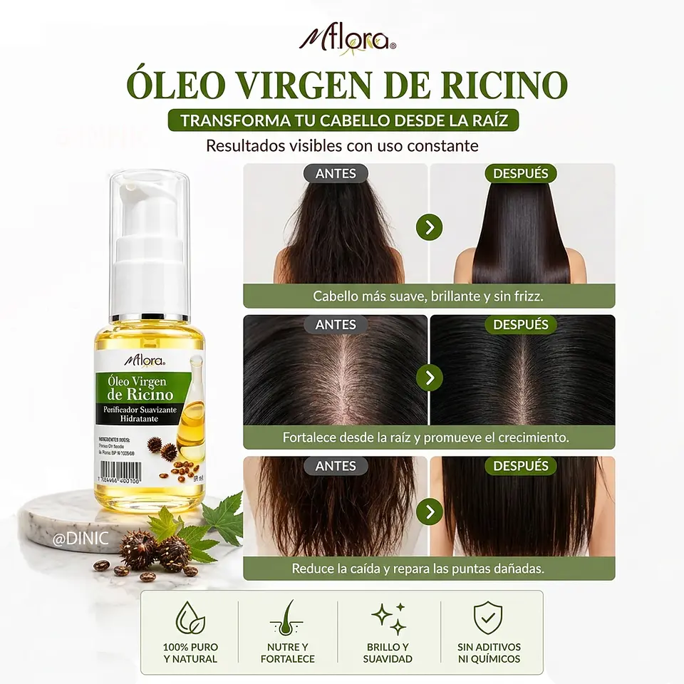 Aceite Virgen De Ricino Para Pelo Y Pestañas Miflora 30ml 2