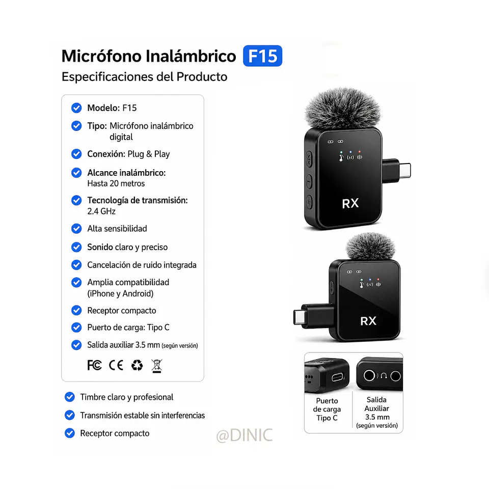 Micrófono solapa inalámbrico pack X2 F15-2 3