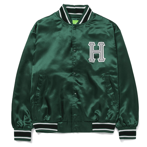 CRACKERJACK SATIN BASEBALL JACKET FOREST GREEN