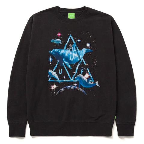 SPACE DOLPHINS WASH CREWNECK SWEATSHIRT 