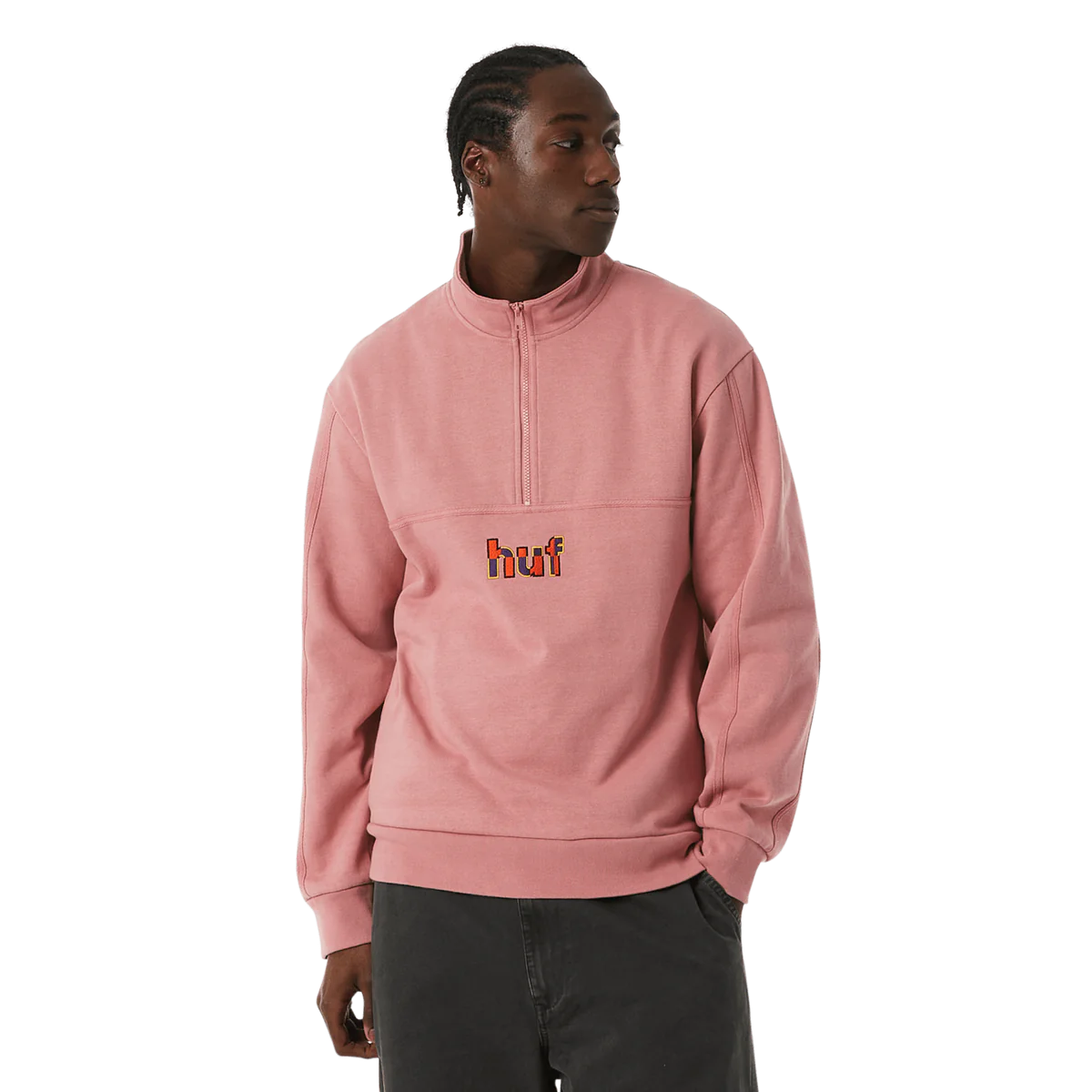 SPLIT 1/4 ZIP MOCK DUSTY ROSE