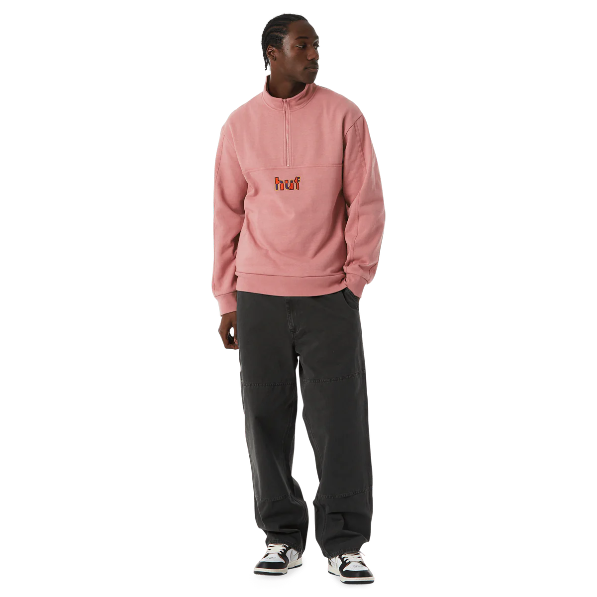 SPLIT 1/4 ZIP MOCK DUSTY ROSE