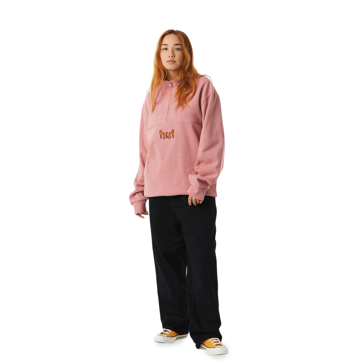SPLIT 1/4 ZIP MOCK DUSTY ROSE