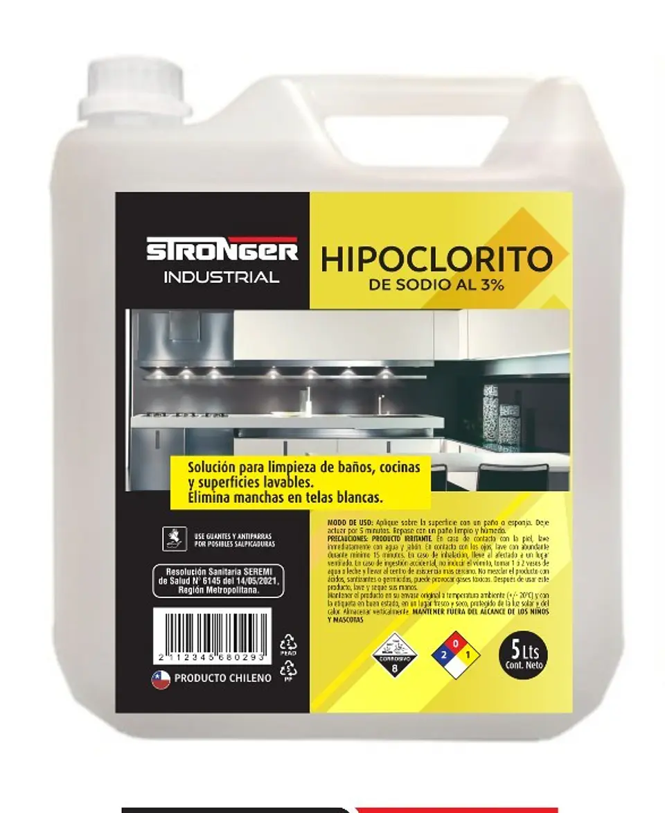 Hipoclorito de sodio 3% STRONGER bidón 5L 1