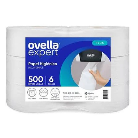 Papel higiénico OVELLA EXPERT hoja simple 6x500 metros
