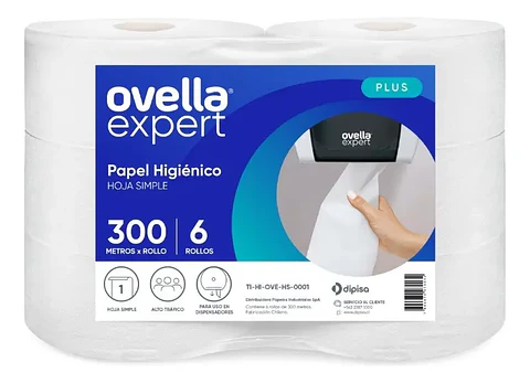 Papel higiénico OVELLA EXPERT hoja simple 6x300 metros