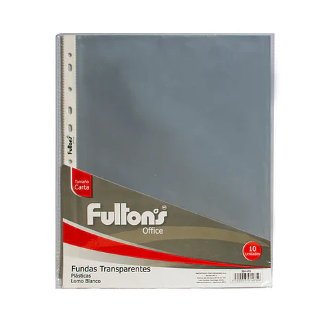 FUNDAS ARCHIVO TRANSPARENTES CARTA RIBETE BLANCO 10 UNIDADES FULTONS