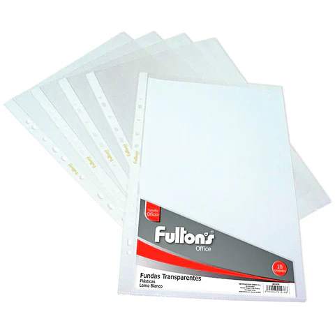 FUNDAS TRANSPARENTES OFICIO RIBETE BLANCO 10 UNIDADES FULTONS