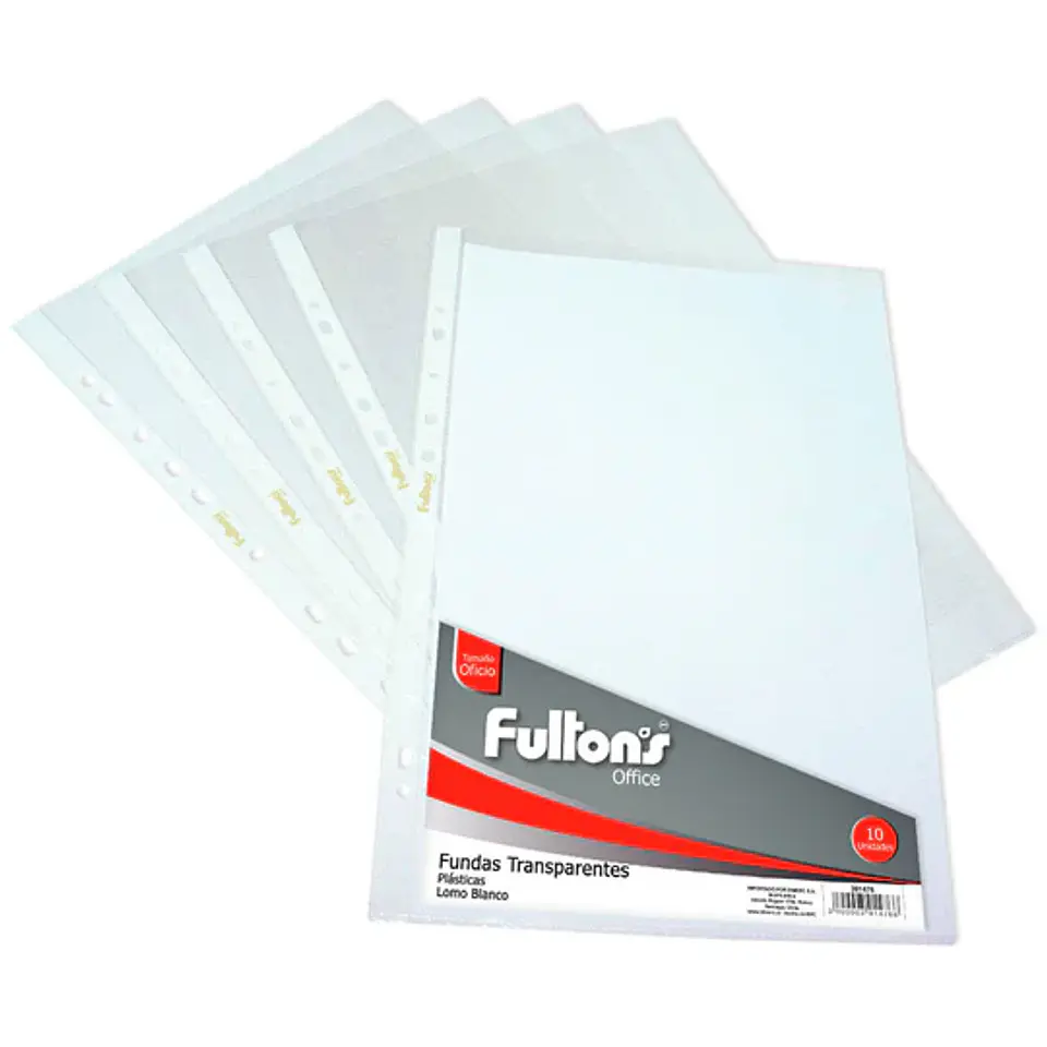 FUNDAS TRANSPARENTES OFICIO RIBETE BLANCO 10 UNIDADES FULTONS 1