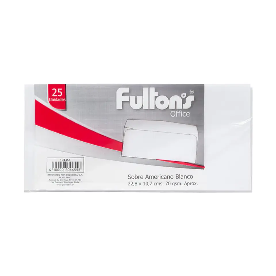 SOBRE AMERICANO 228X105 BLANCO 70G FULTONS 1
