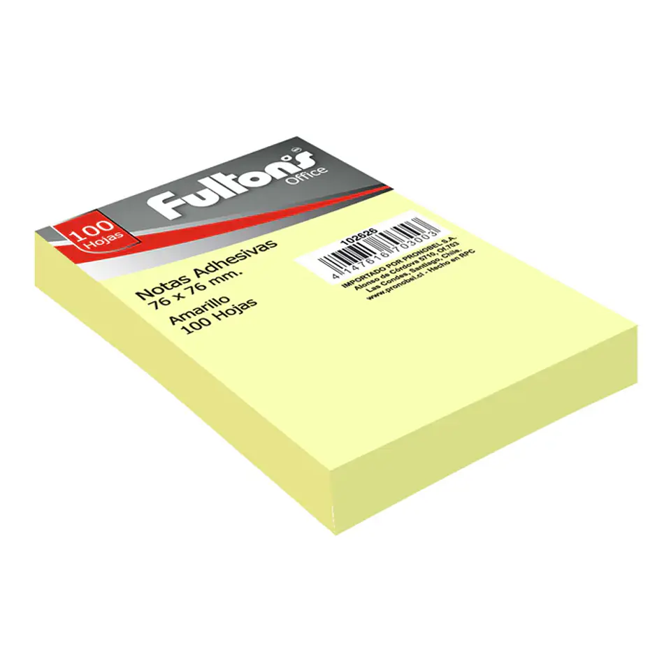 Nota adhesiva 76X76mm 100 hojas amarillo 1 unidad FULTONS 1