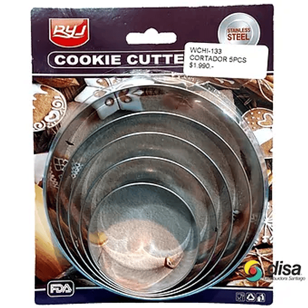 SET CORTADOR DE GALLETAS REDONDO GRANDE 5un