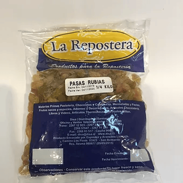 PASAS RUBIAS SULTANINAS 1 KILO