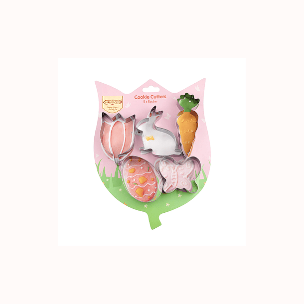 SET DE 5 CORTADORES CONEJO PASCUA - TULIPAN - ZANAHORIA - HUEVO - MARIPOSA