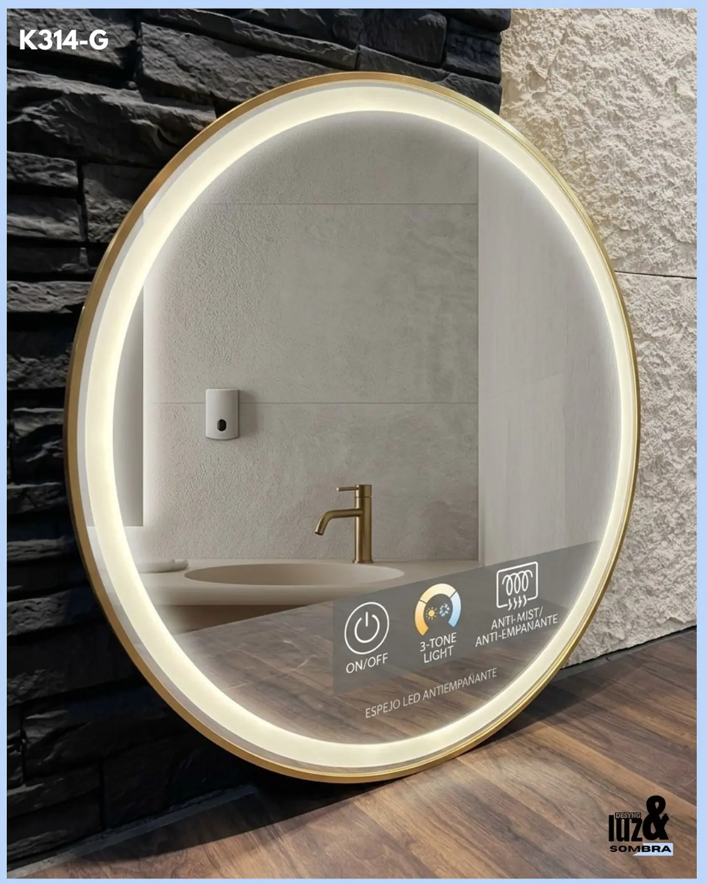  ESPEJO LED 80*80 REDONDO DORADO 1