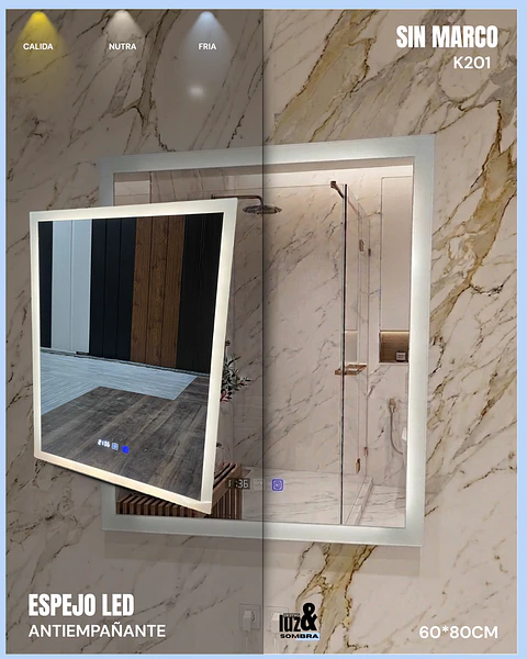 Espejo LED Antiempañante para Baño 60x80 cm