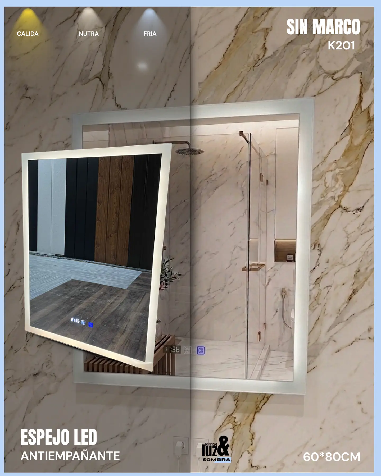 Espejo LED Antiempañante para Baño 60x80 cm 1