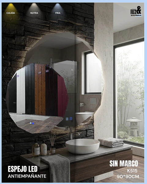ESPEJO LED ANTIEMPAÑANTE PARA BAÑO 90*90CM