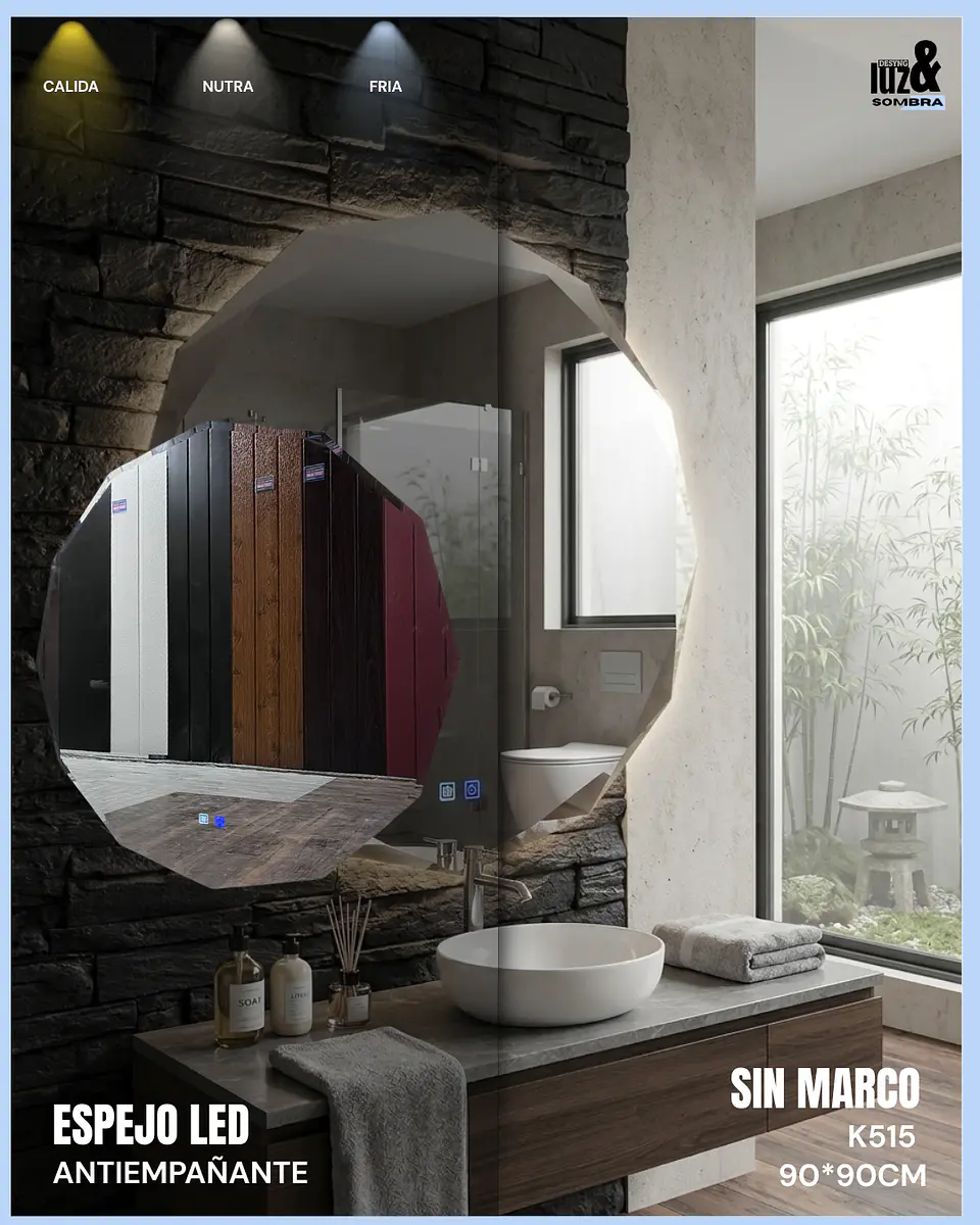 ESPEJO LED ANTIEMPAÑANTE PARA BAÑO 90*90CM 1