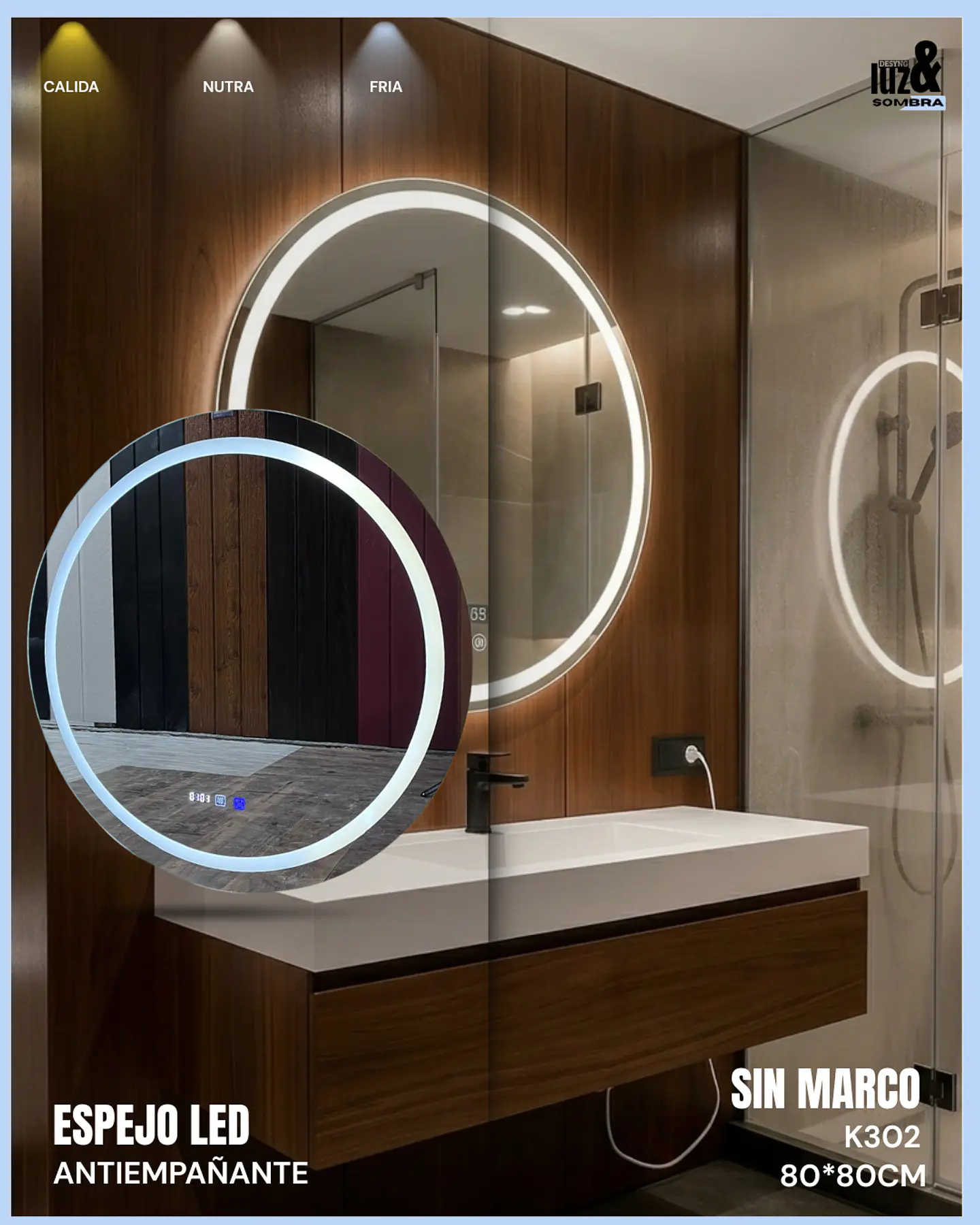 Espejo LED Antiempañante para Baño 80x80 cm 1