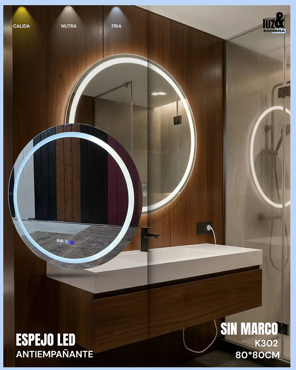 Espejo LED Antiempañante para Baño 80x80 cm 1