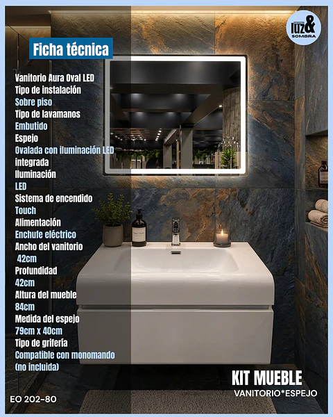 Mueble Vanitorio Con Espejo 80cm Blanco
