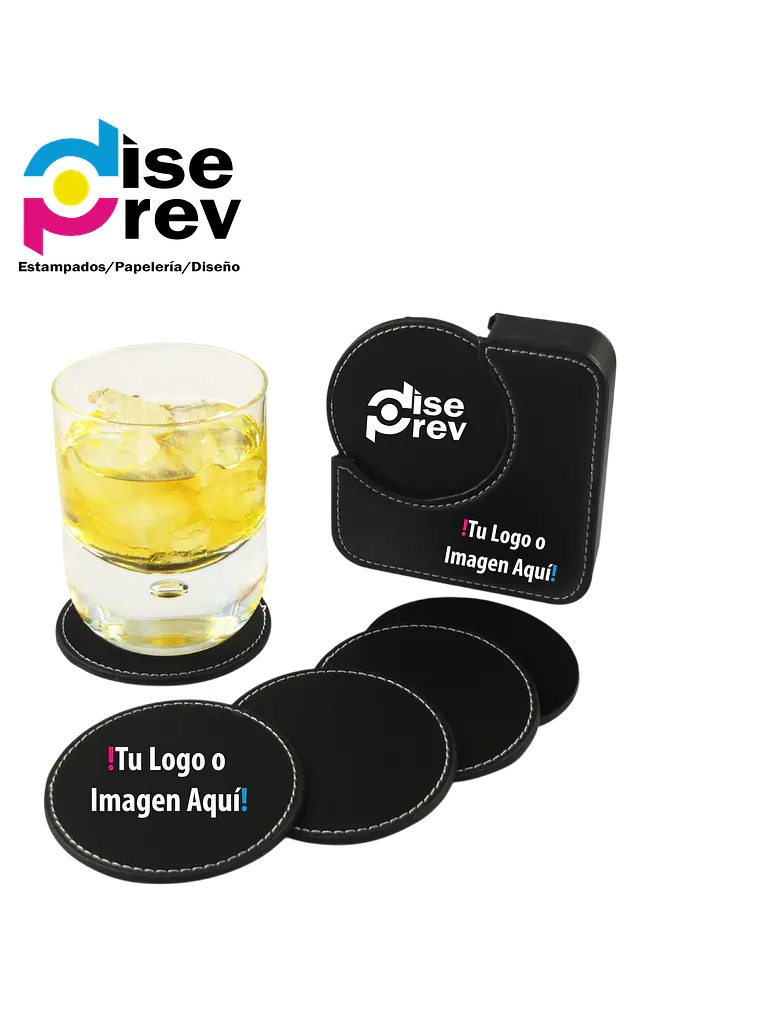 Set de 6 Posavasos Redondos Negros PU más contenedor 1