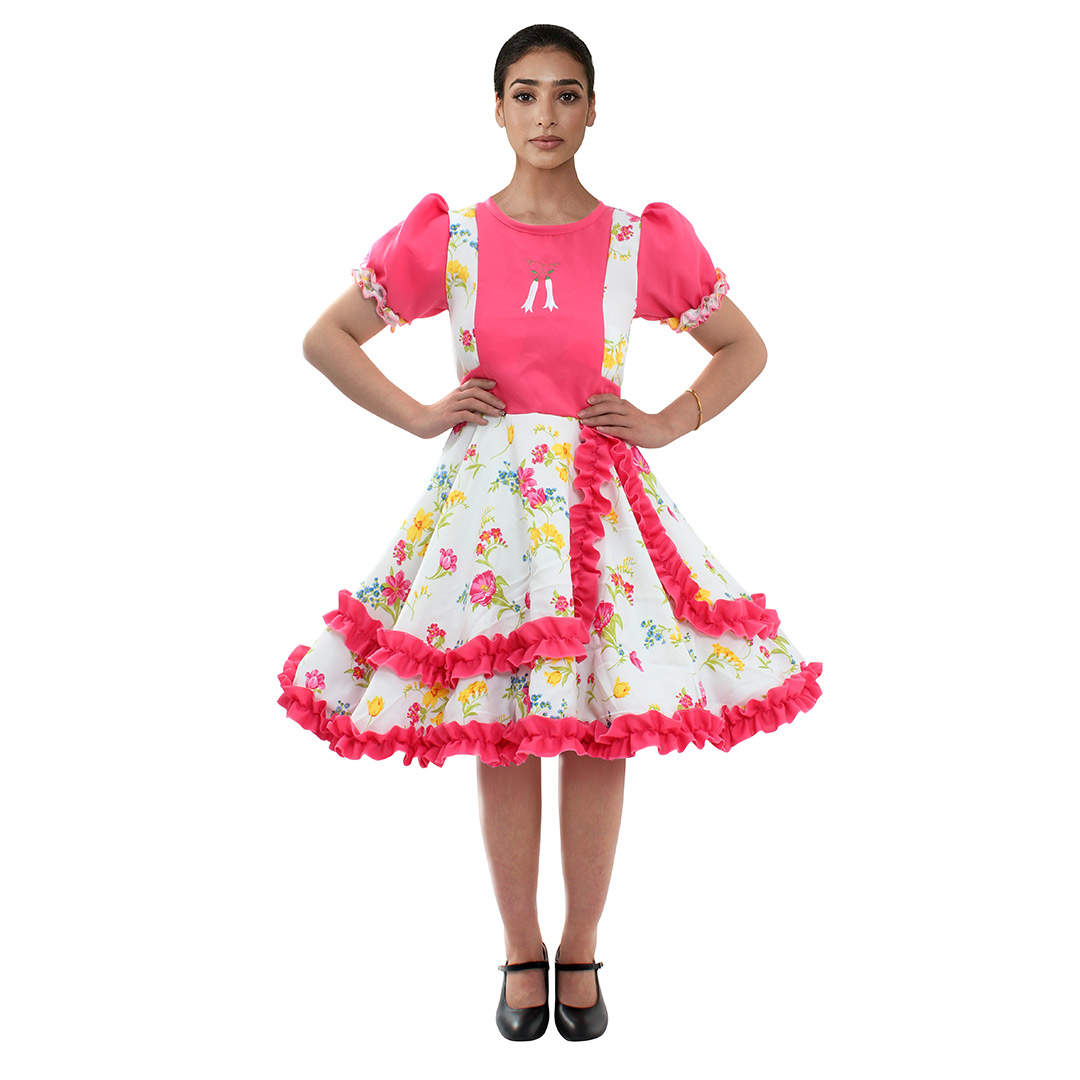 VESTIDO HUASA FLOREADO FUCSIA CON BLANCO TALLA S