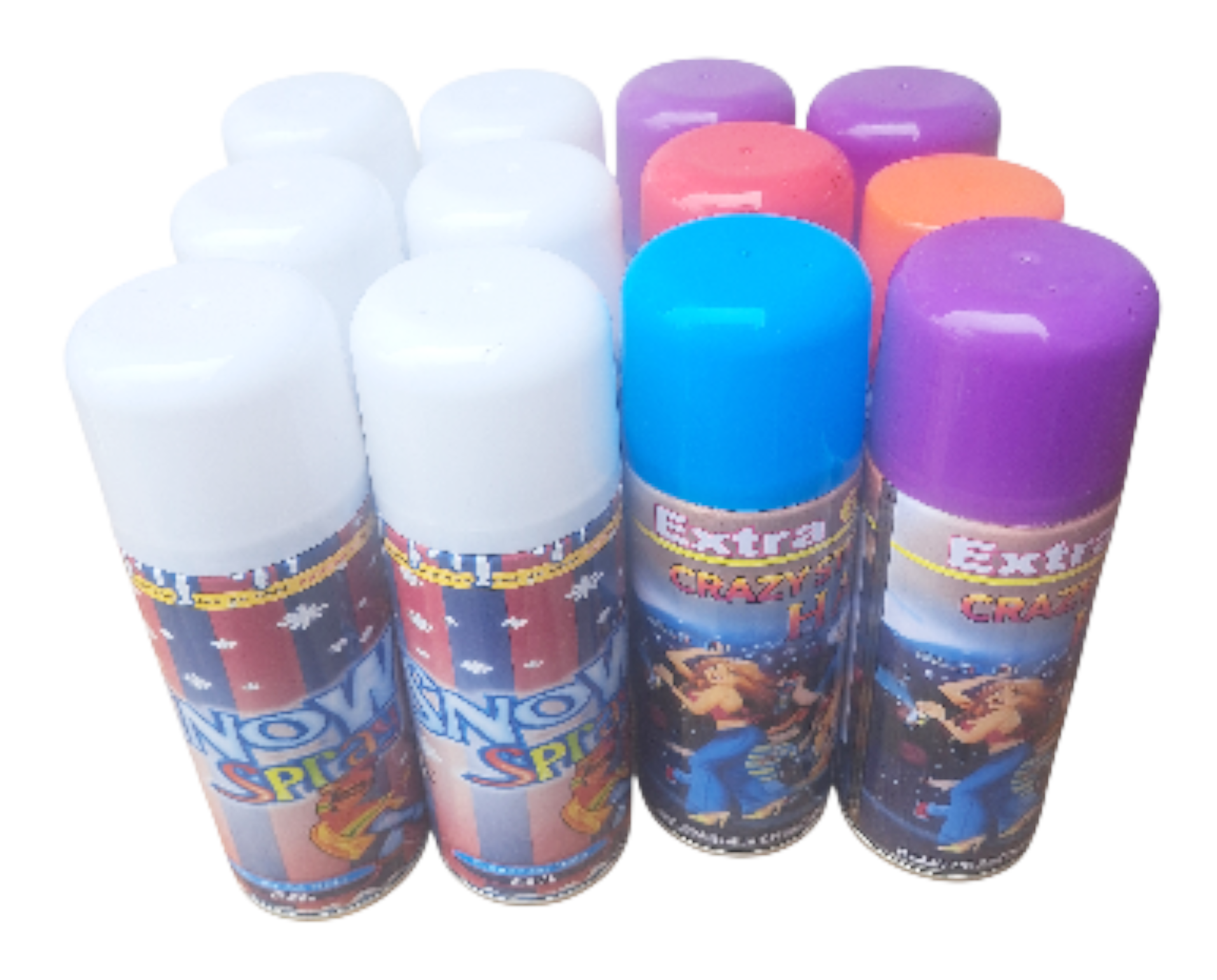 NIEVE Y SERPENTINA  SPRAY COTILLON PACK 12 UNIDADES