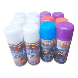 NIEVE Y SERPENTINA  SPRAY COTILLON PACK 12 UNIDADES