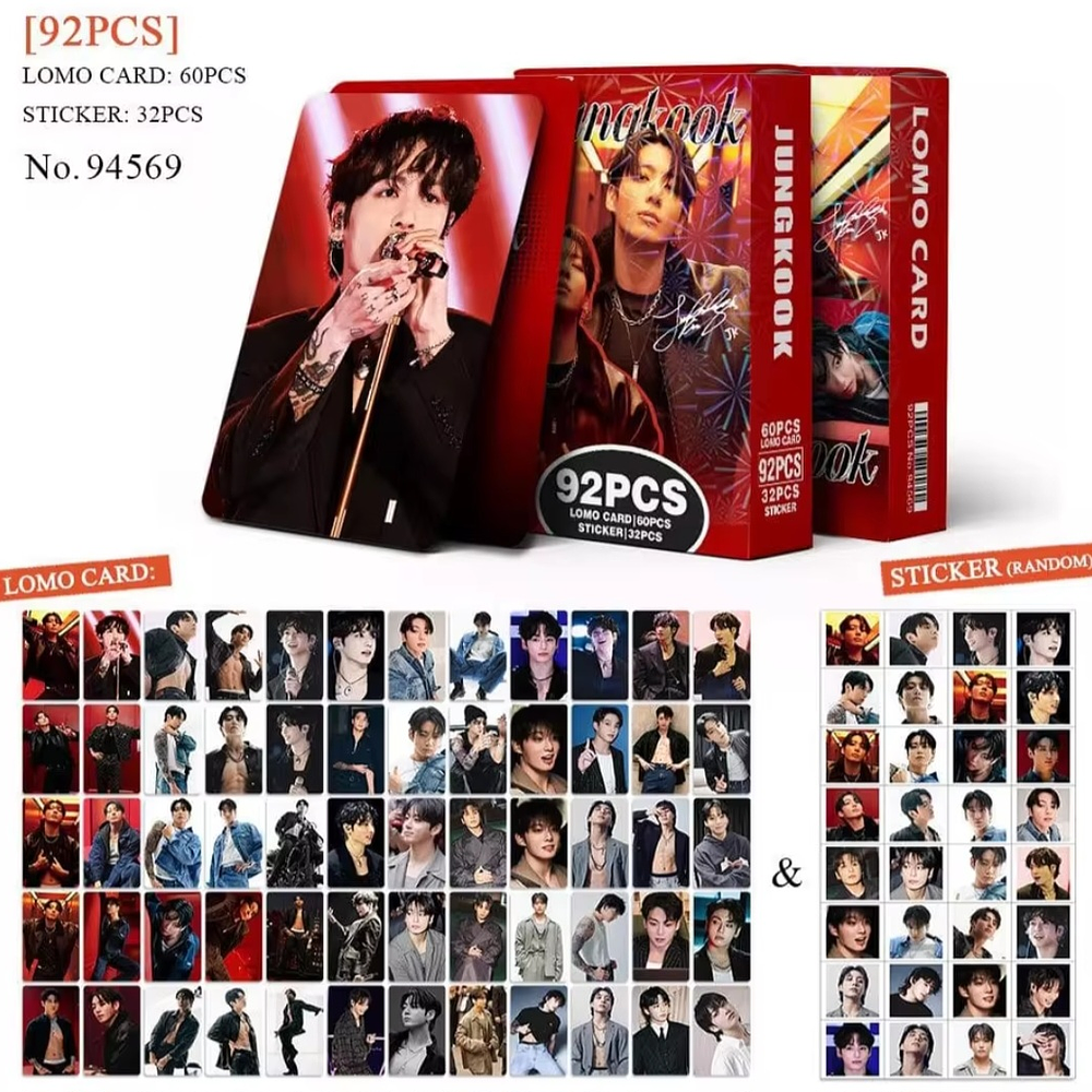 Set Photocards Jungkook Bts - 92 Pcs (60 Photocards + 32 Stickers) No Oficial