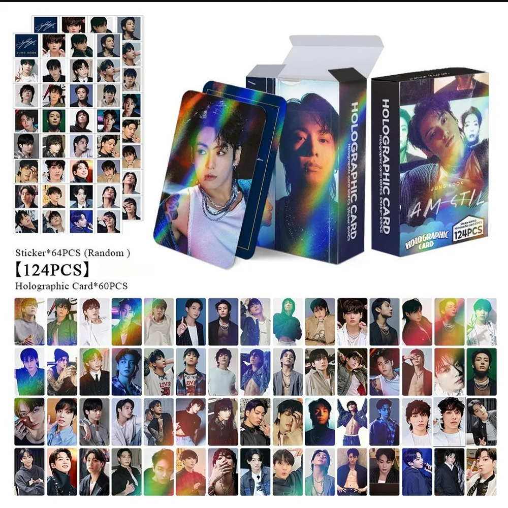 Set Photocards Jungkook Bts - 124 Pcs (60 Photocards + 64 Stickers) No Oficial