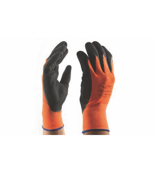 Guantes  Sandy Poliester latex, color negro con naranja.