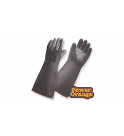 Guantes Caucho Negro Liso  Reverso Naranja  Largo:16" (40.64cm)  Borde Rodillo PowerOrange