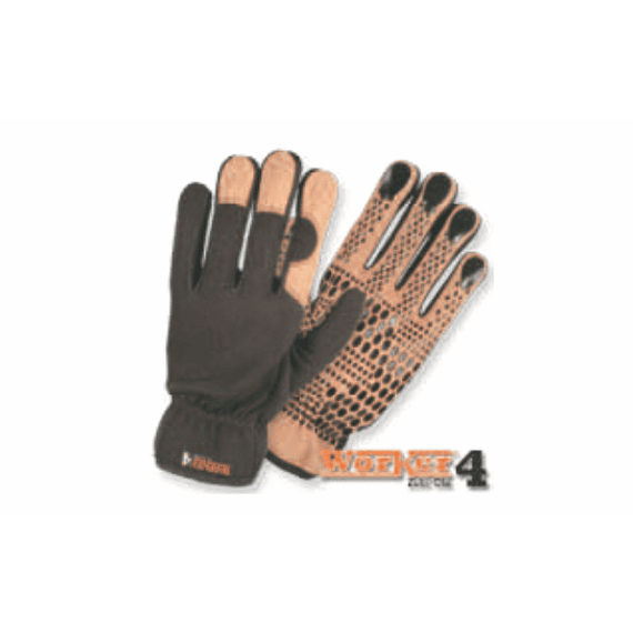 Guantes Industriales en Tela Poliester y Cuero Sintetico , Antideslizante , Worker4,Talla L 