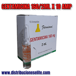 GENTAMICINA 160MG/2ML X 10 AMP - -FARMIONI -VTO JUN 25 -UBI 19-E