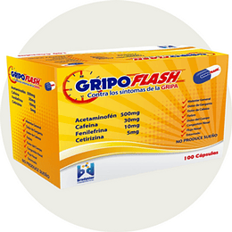 GRIPOFLASH X 100 CAP -ACETAMINOFEN + CAFEINA + CETIRIZINA + FENILEFRINA-BRADYSTER UBI 13-D