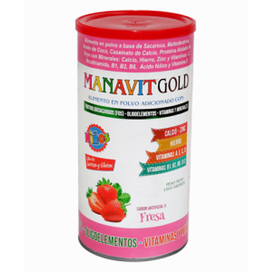 MANAVIT GOLD NIÑOS FRESA X 1000 GR -MULTIVITAMINICO-BIOQUIFAR UBI 3-D