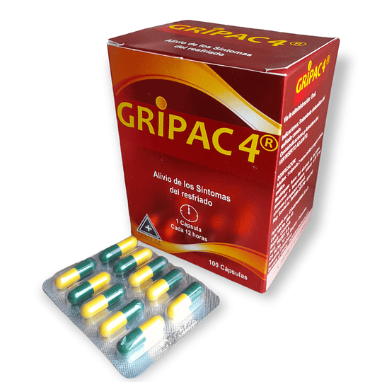 GRIPAC 4 X 100 CAP -ACETAMINOFEN 500MG+ FENILEFRINA 5MG + CLORFENIRAMINA 2MG -TRIDEX -VTO -UBI 21-C